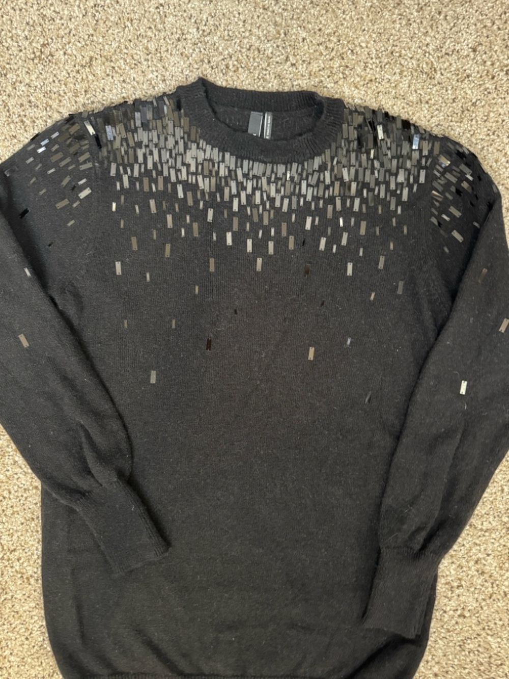 Marciano Guess Black Crewneck Sweater with Scattered Sequin Accent